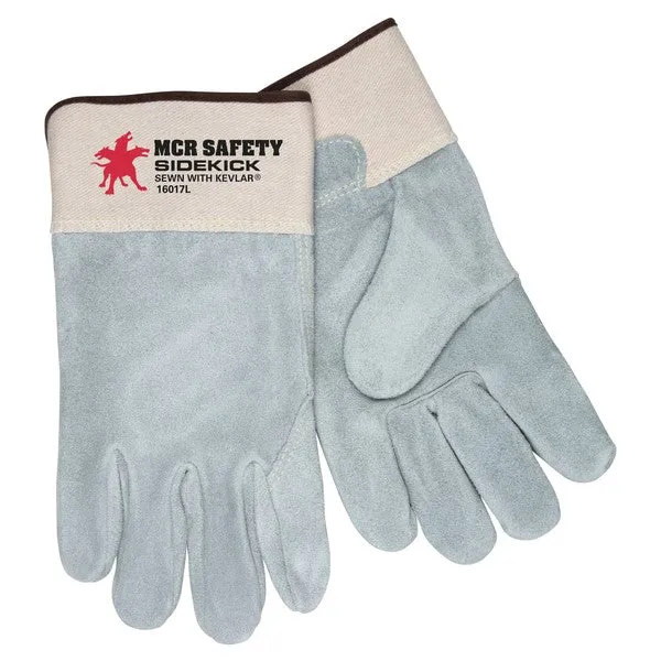 16017L MCR Safety SideKick Leather Palm Gloves, Large, Leather, White