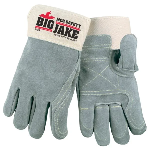 1735M MCR Safety Big Jake Leather Palm Gloves, Medium, Leather, White