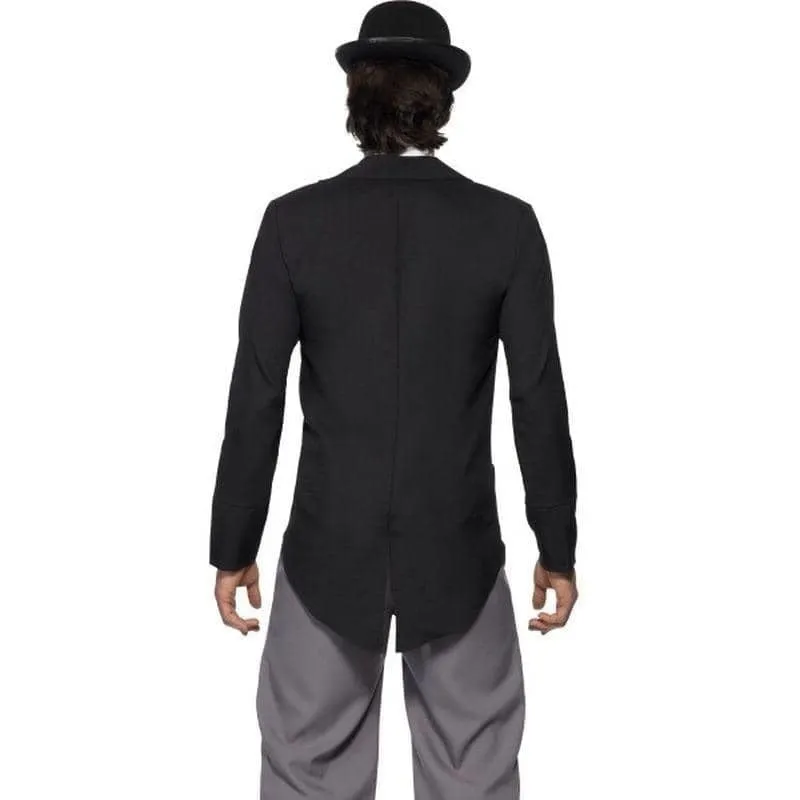 1920s Star Costume Charlie Chaplin Black Grey Trousers Jacket Mock Waistcoat Tie