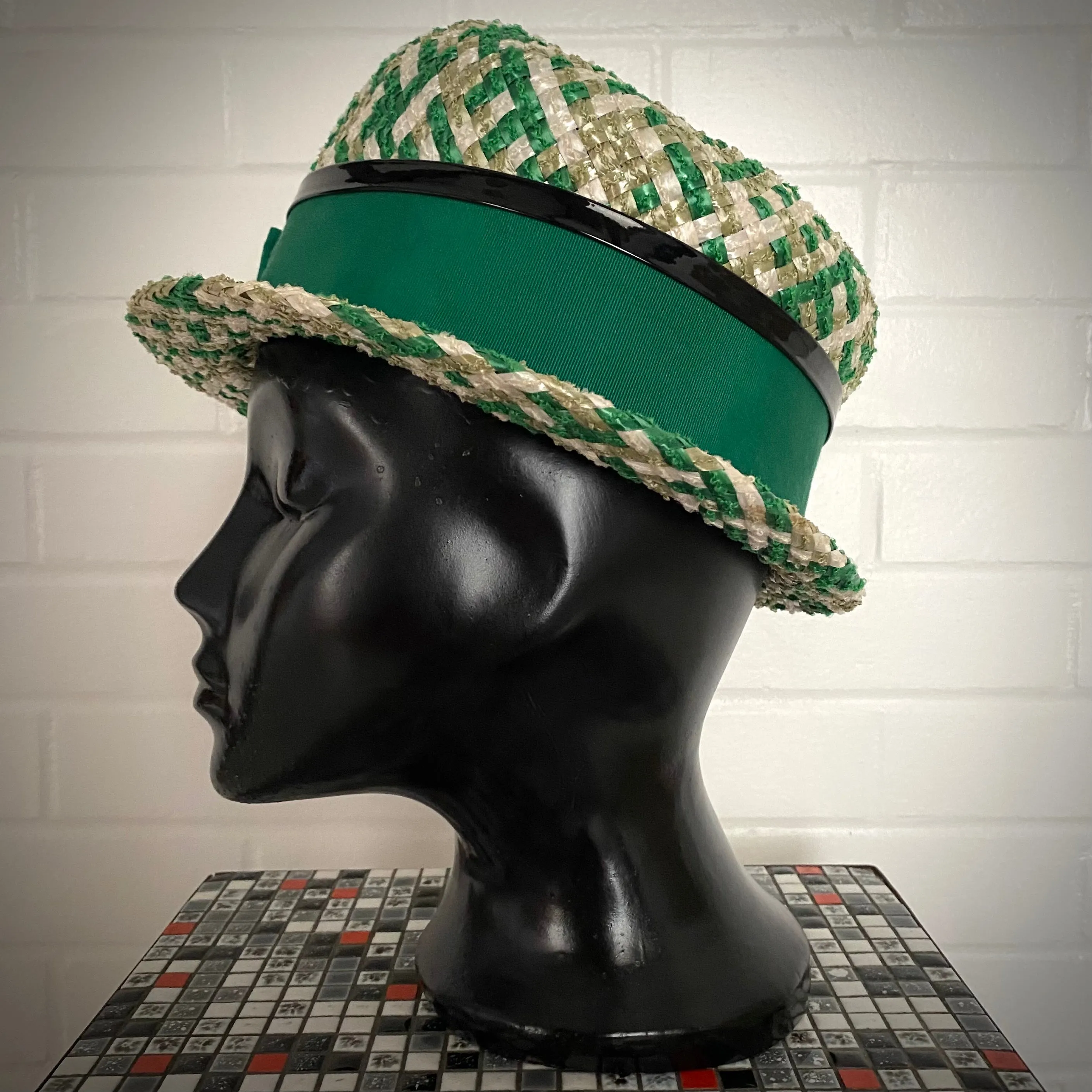 1960s Raffia Woven Bowler Hat