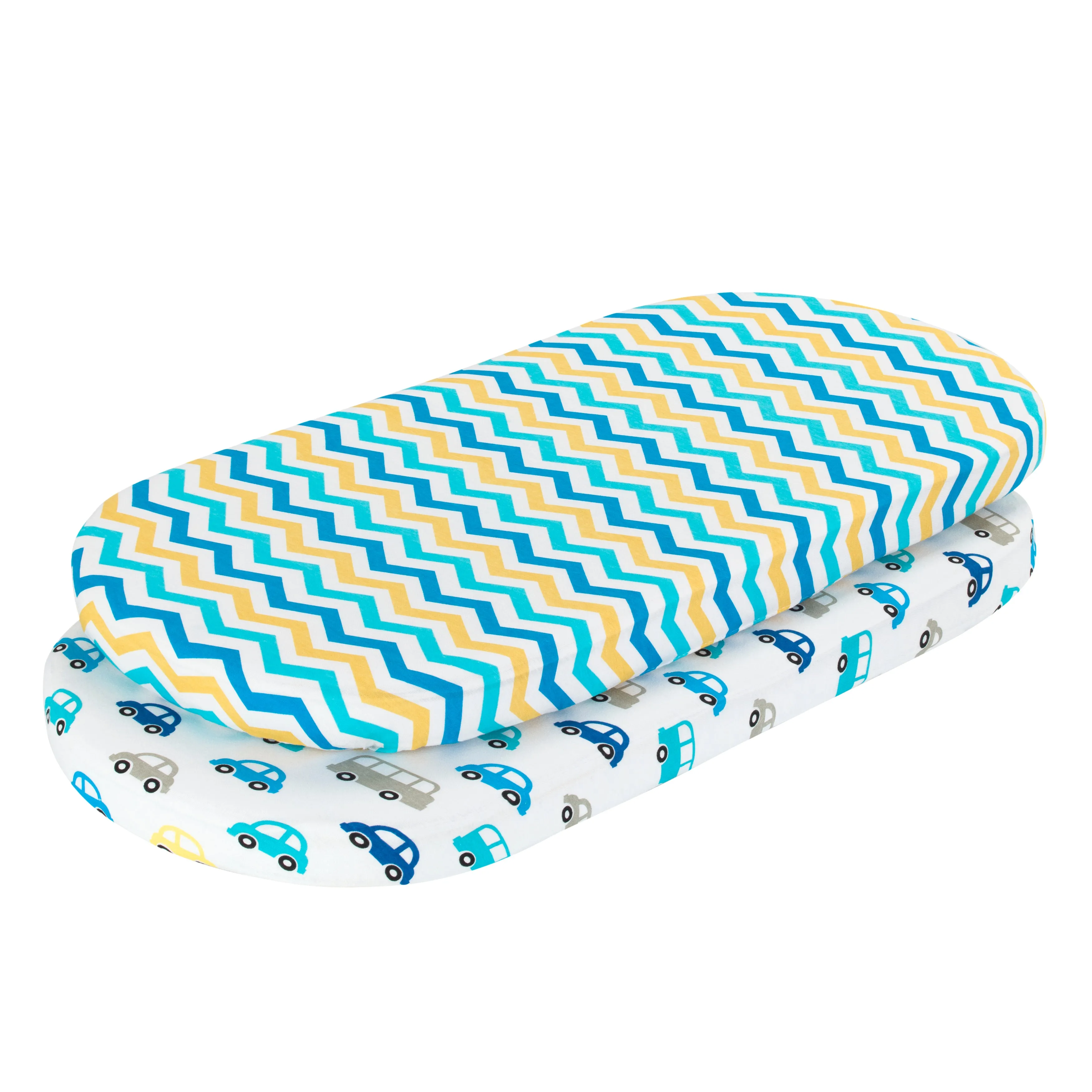 2 Pack Bassinet Sheets - Cars/Chevron