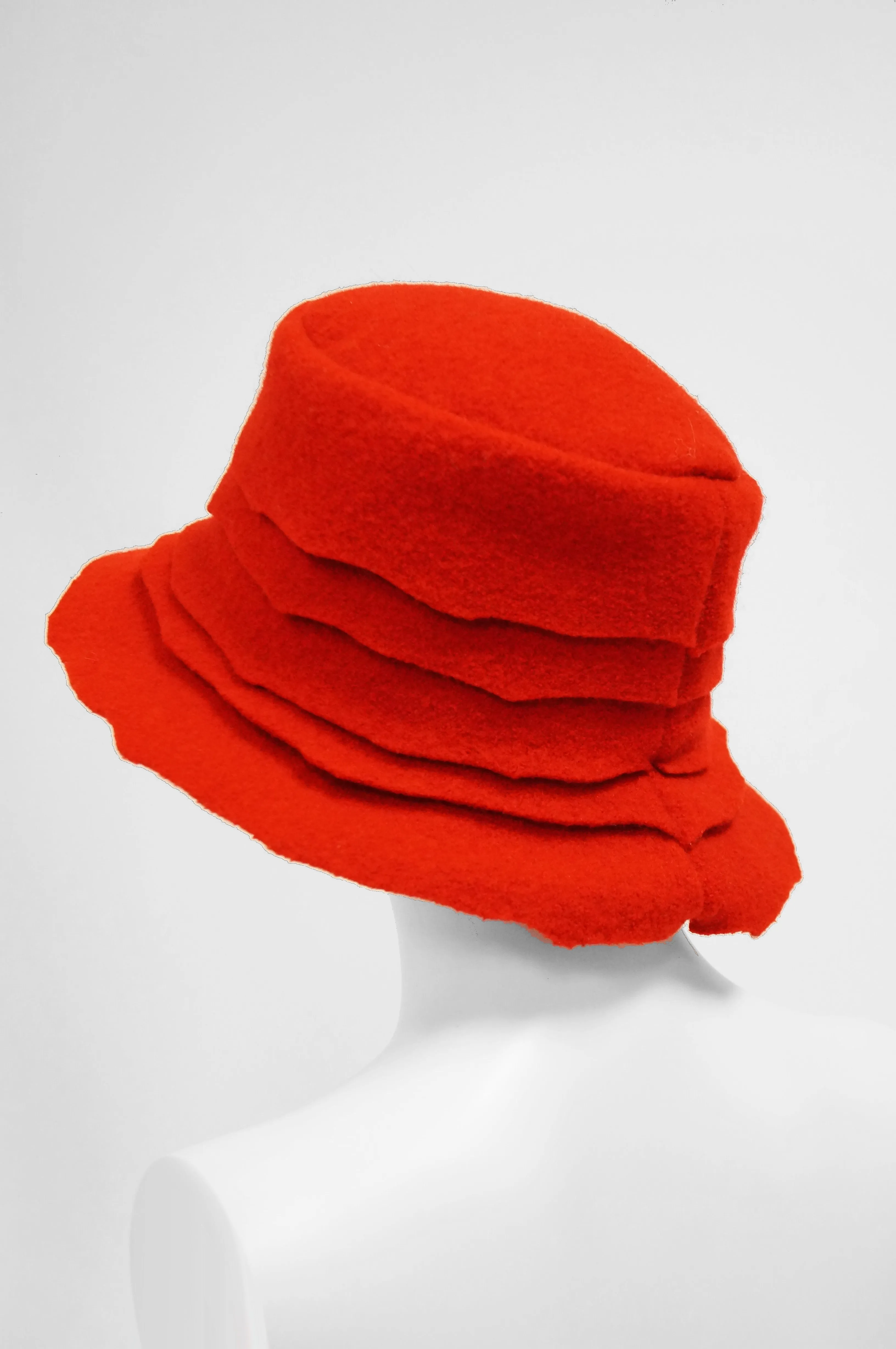 2001 Stephen Jones Rose Red Felt Layered Bucket Hat, England