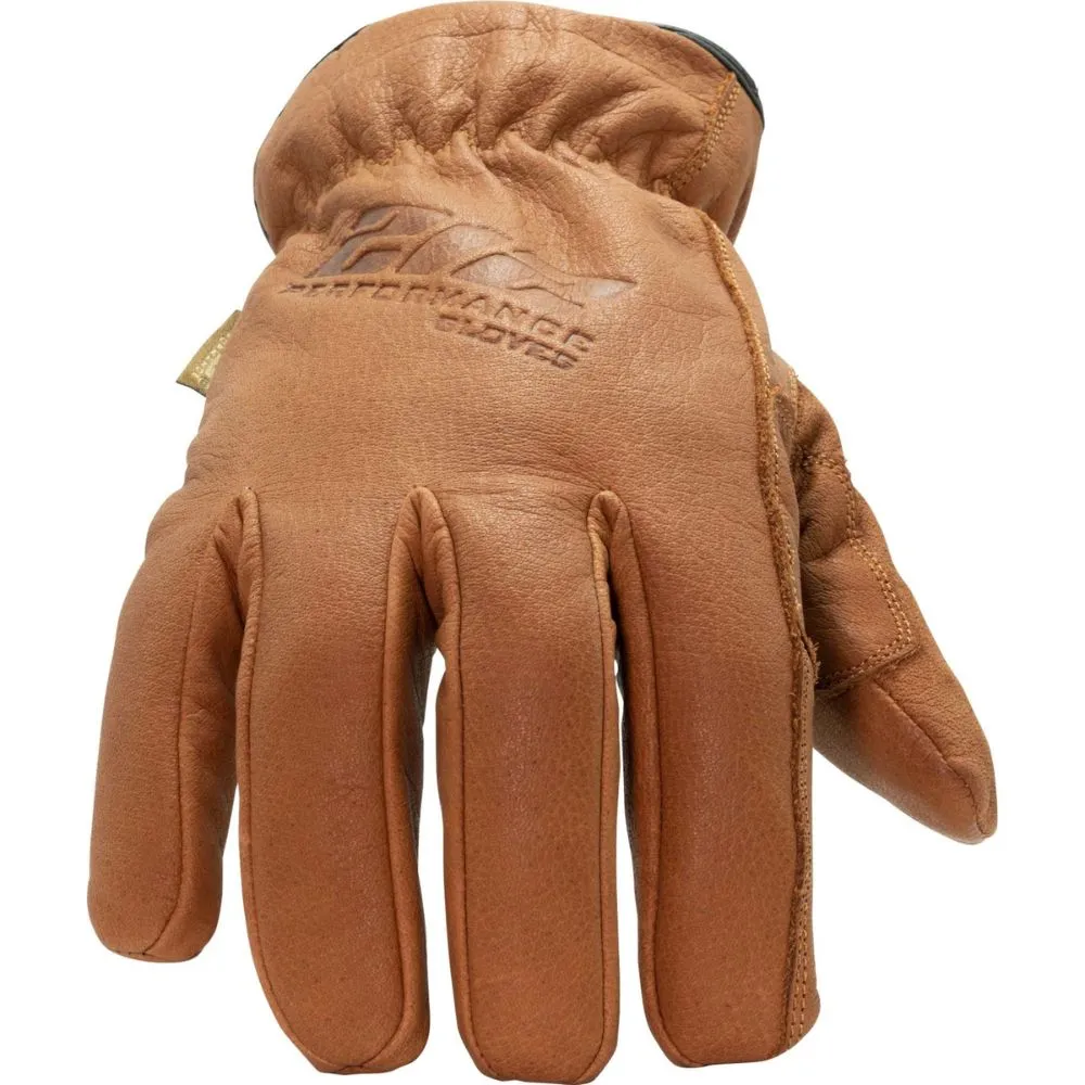 212 Performance TLDWP-0810 Fleece Lined Buffalo Leather Driver Winter Work Glove in Russet Brown, Large Brown