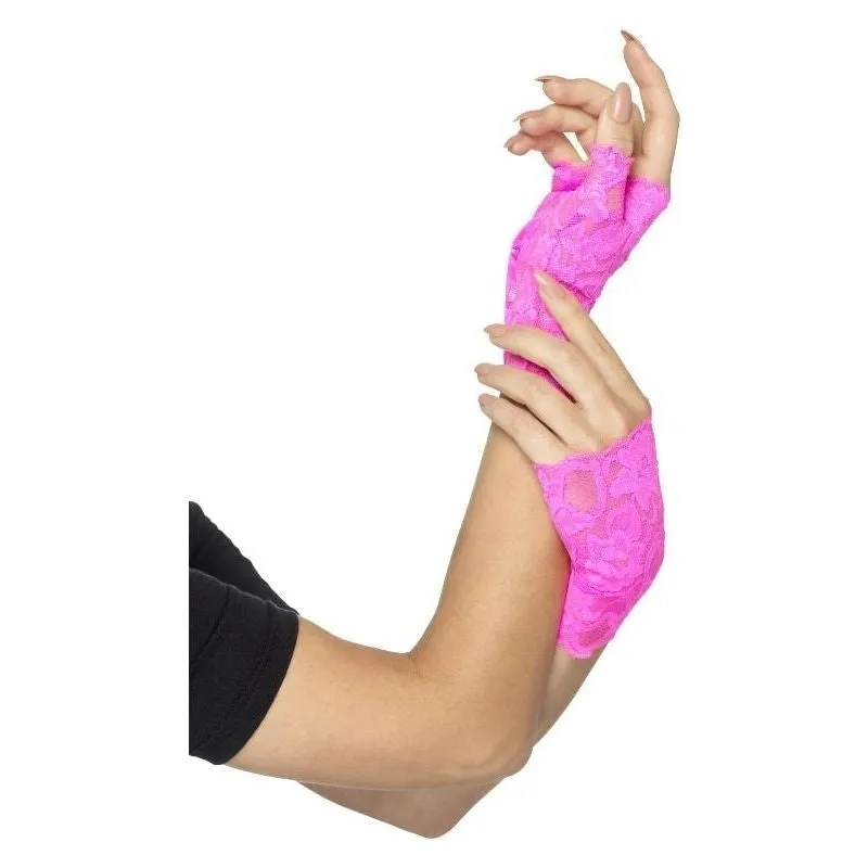 80s Fingerless Lace Gloves Adult Neon Pink