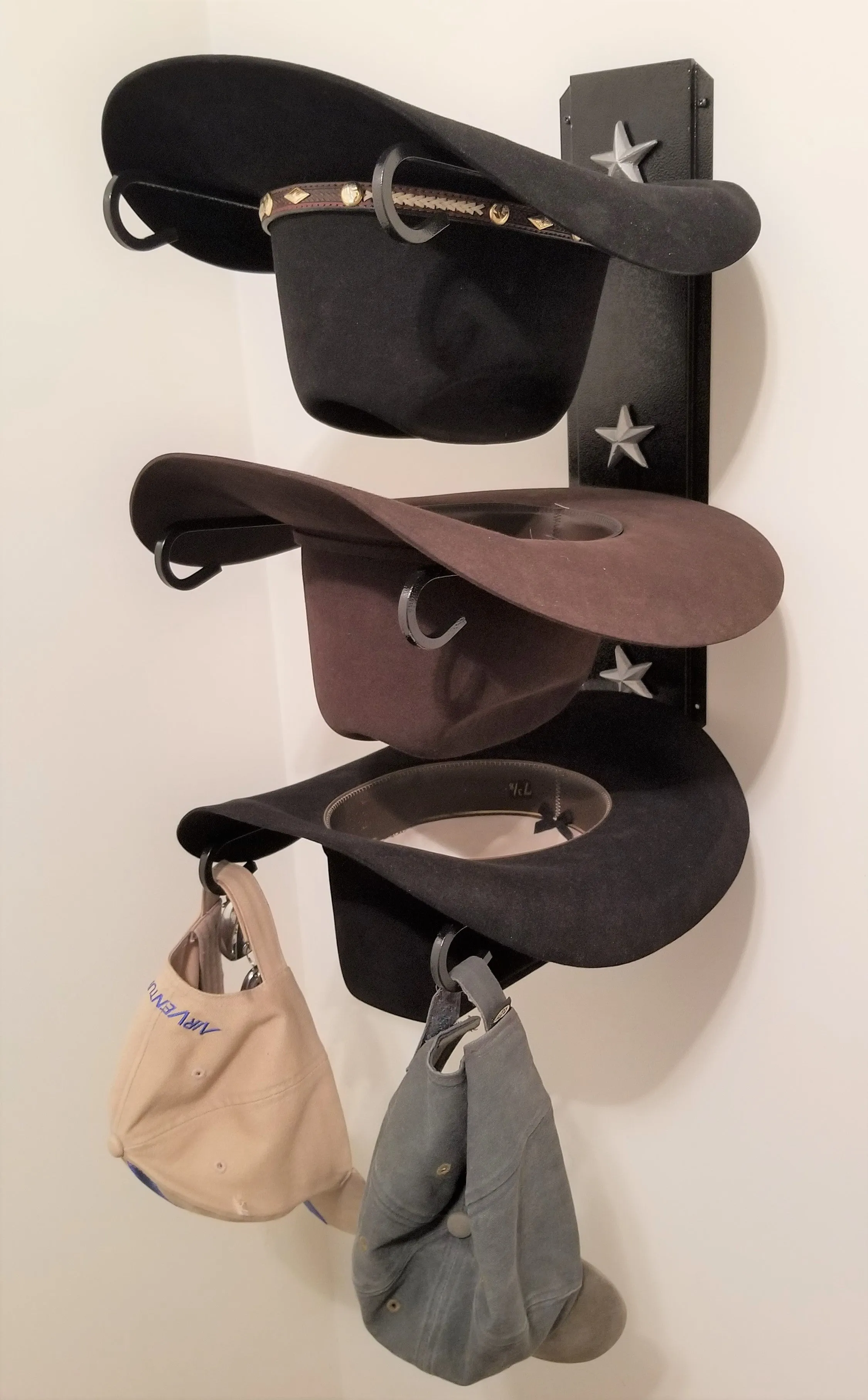 American Made Cowboy Hat Holder Star Holds Three Hats