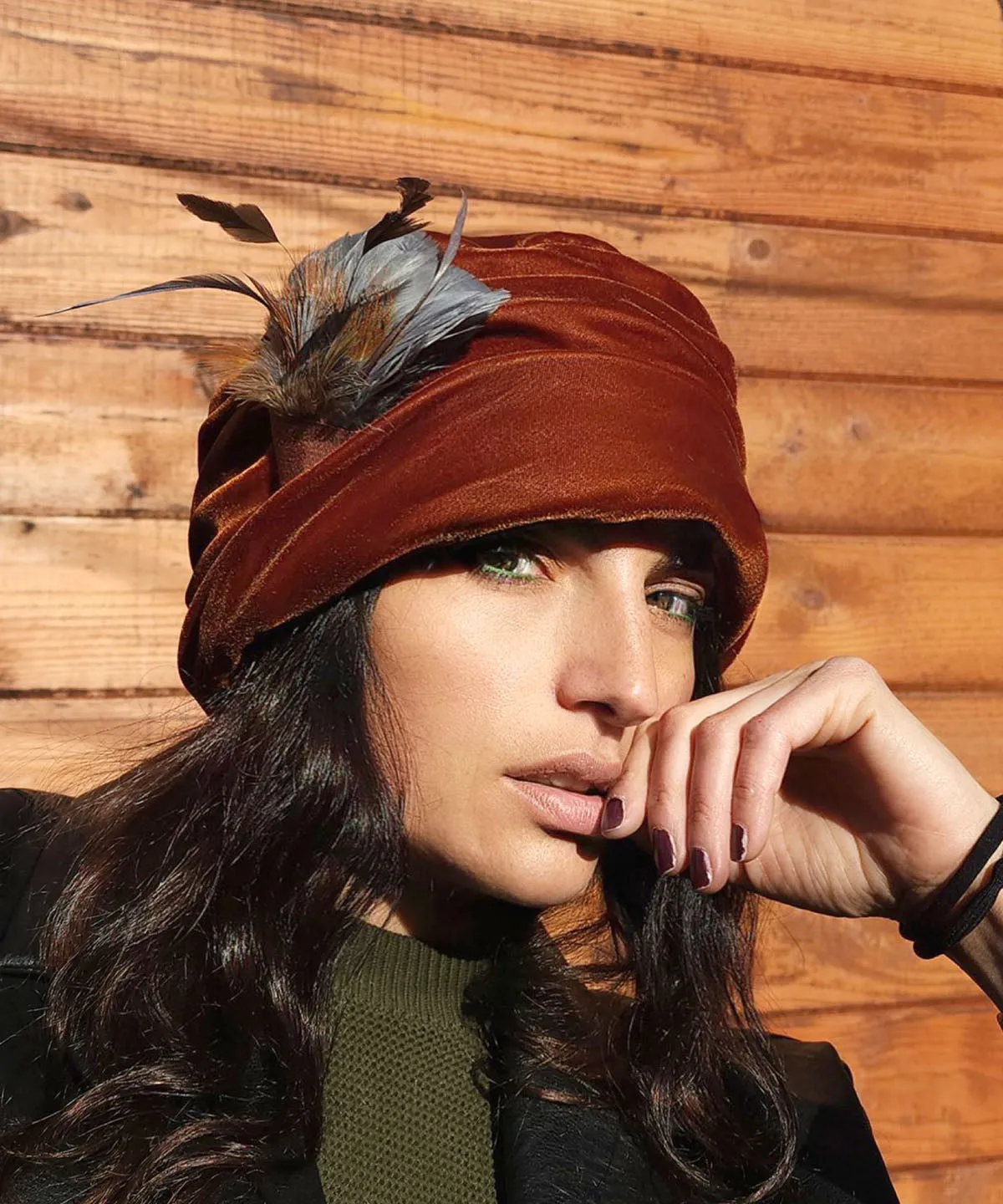 Ana Cloche Hat Style - Velvet in Citrine, Solid