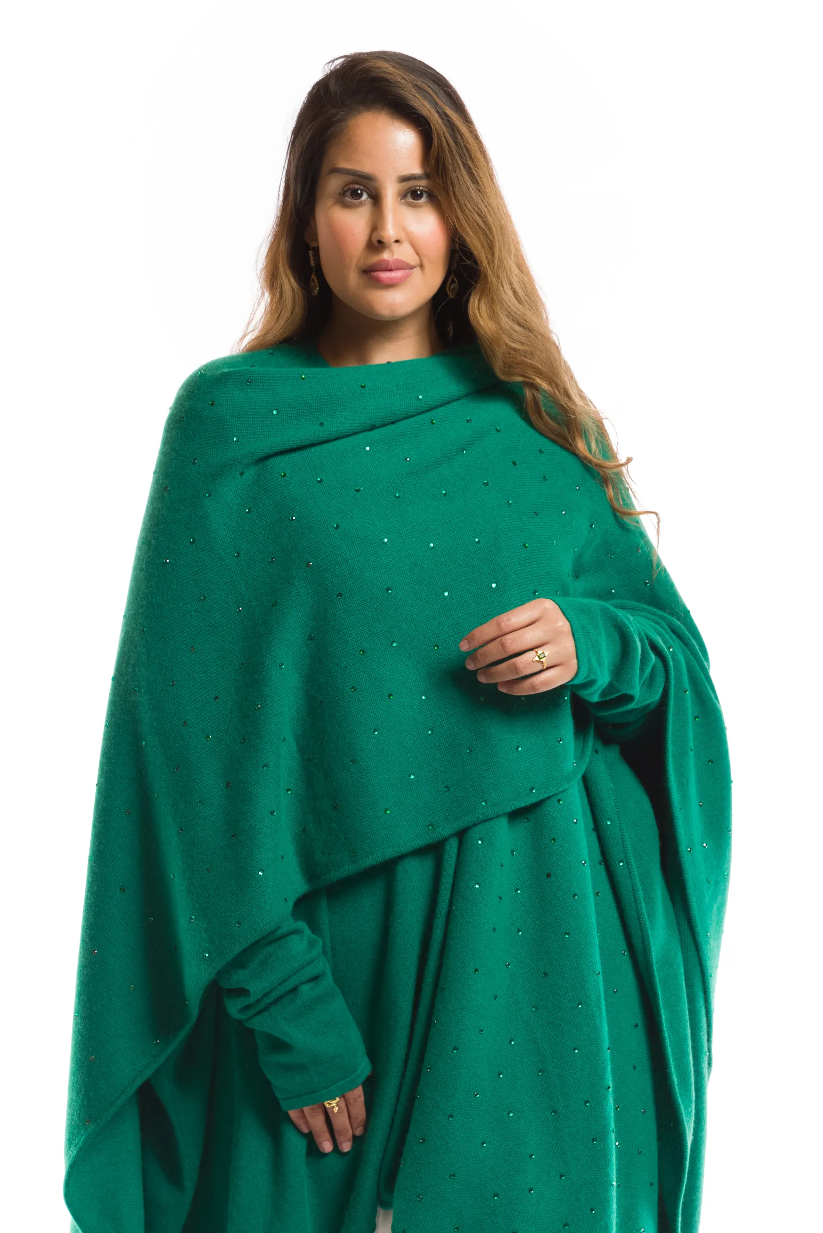 AVALON JEWELLED CASHMERE CAPE  EMERALD GREEN