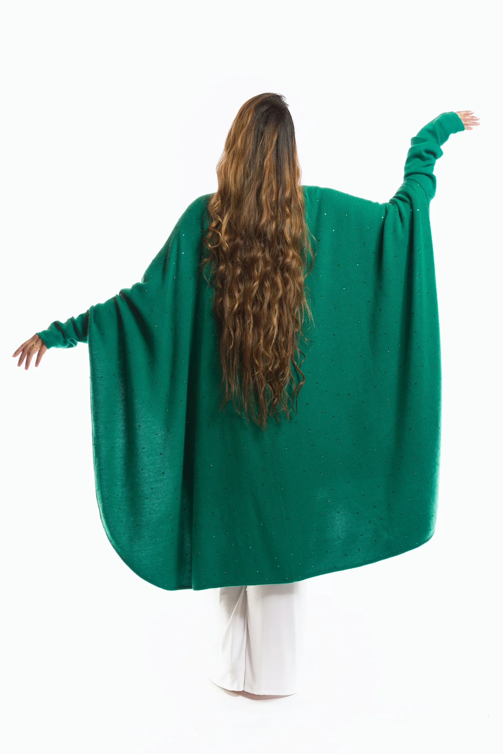 AVALON JEWELLED CASHMERE CAPE  EMERALD GREEN