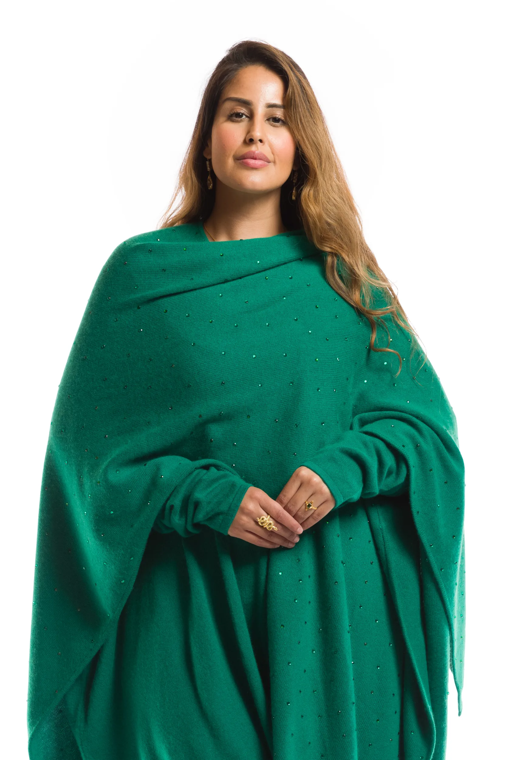 AVALON JEWELLED CASHMERE CAPE  EMERALD GREEN