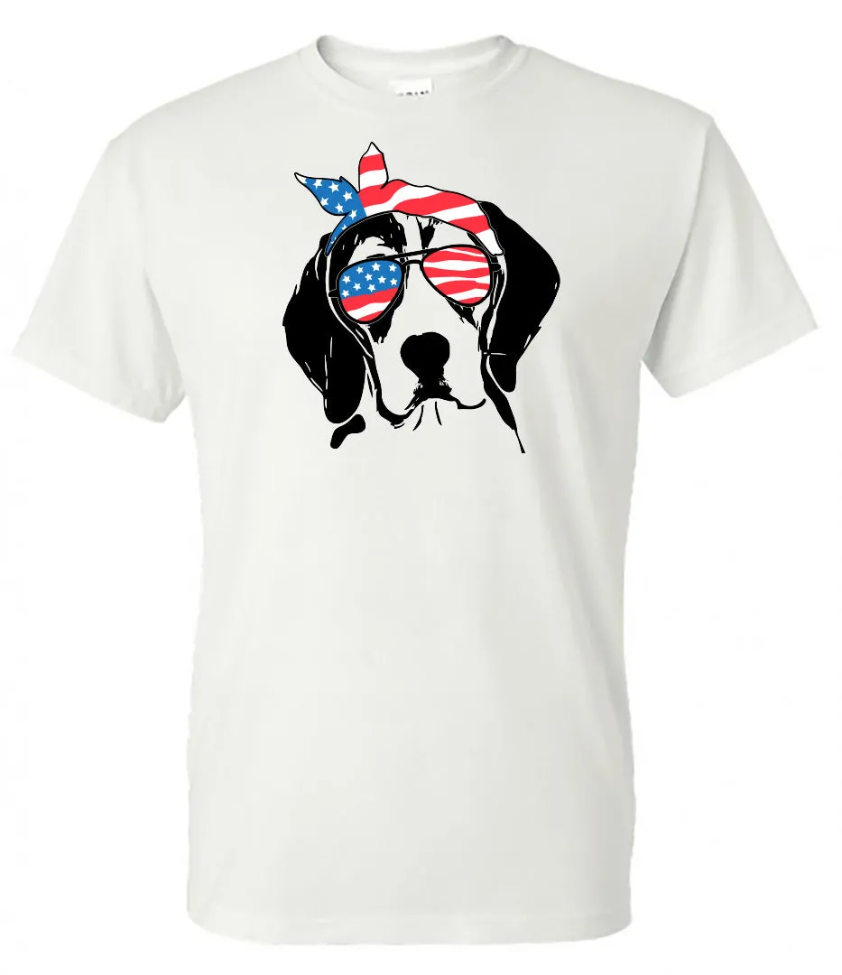 Beagle with Flag Bandana & Glasses Tee