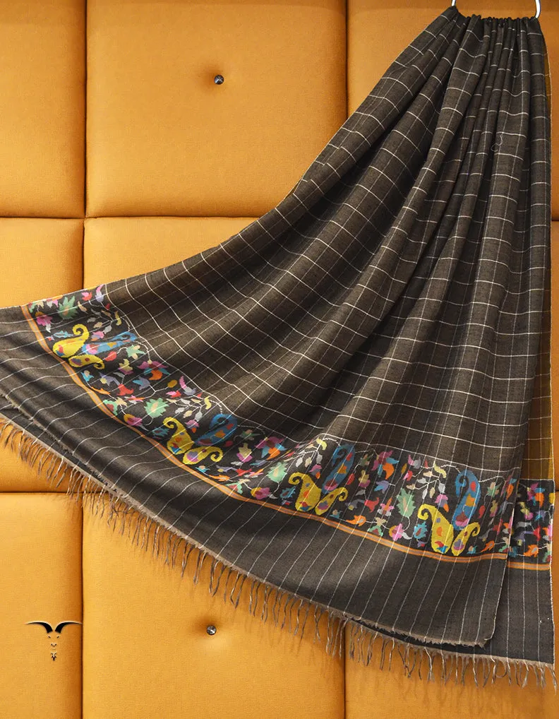 black and mustard reversible kani Gents Pashmina Shawl 7848