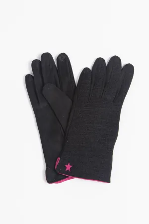 Black Fuchsia Star Trim Gloves