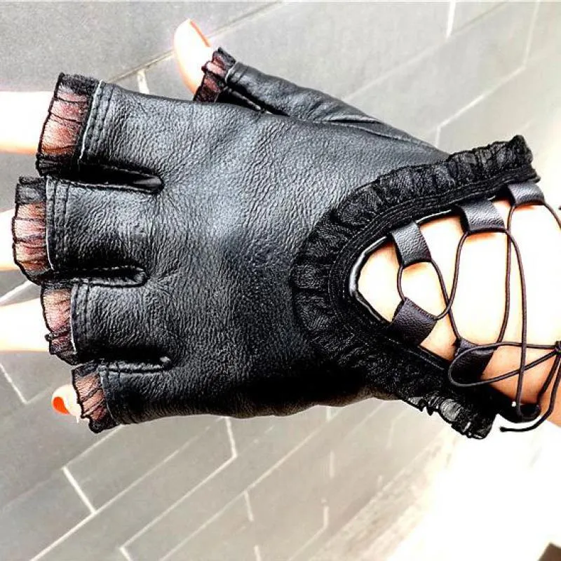 Black Half Finger Leather Sexy Gloves