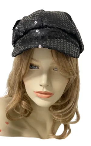 Black Sequin Newsboy Cap