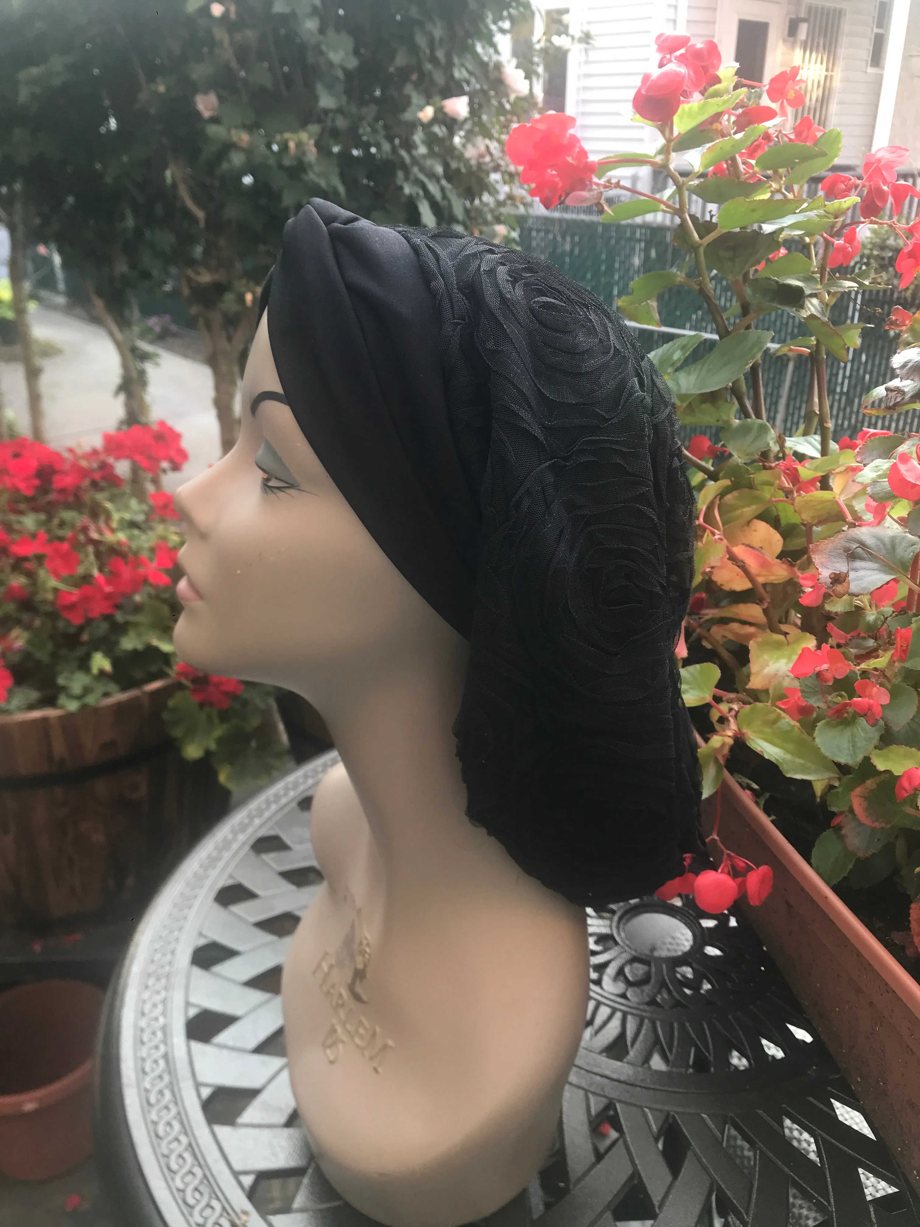 Black Snood | Lace Snood | Black Turban Hijab Scarf For Women