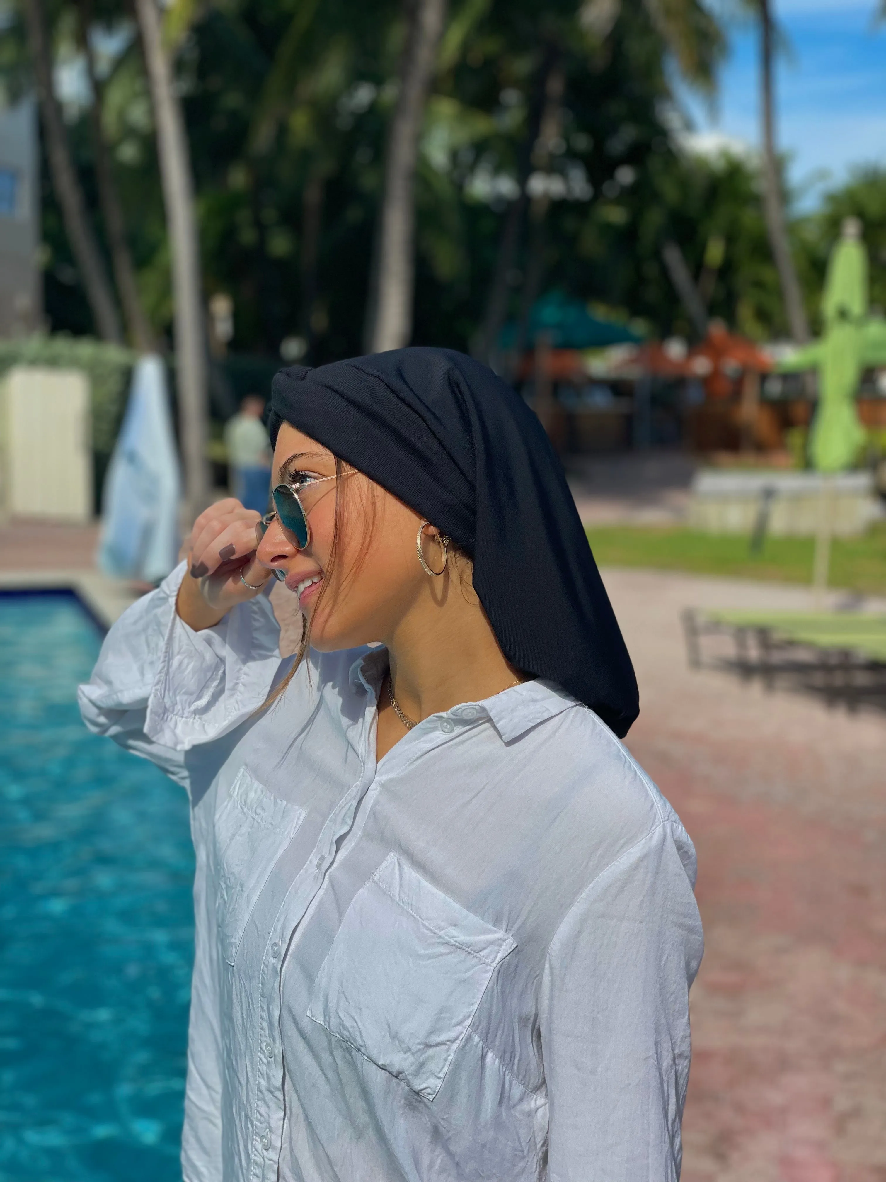 Black Snood | Modern Hijab | Turban Jersey Lycra | Made in USA by Uptown Girl Headwear