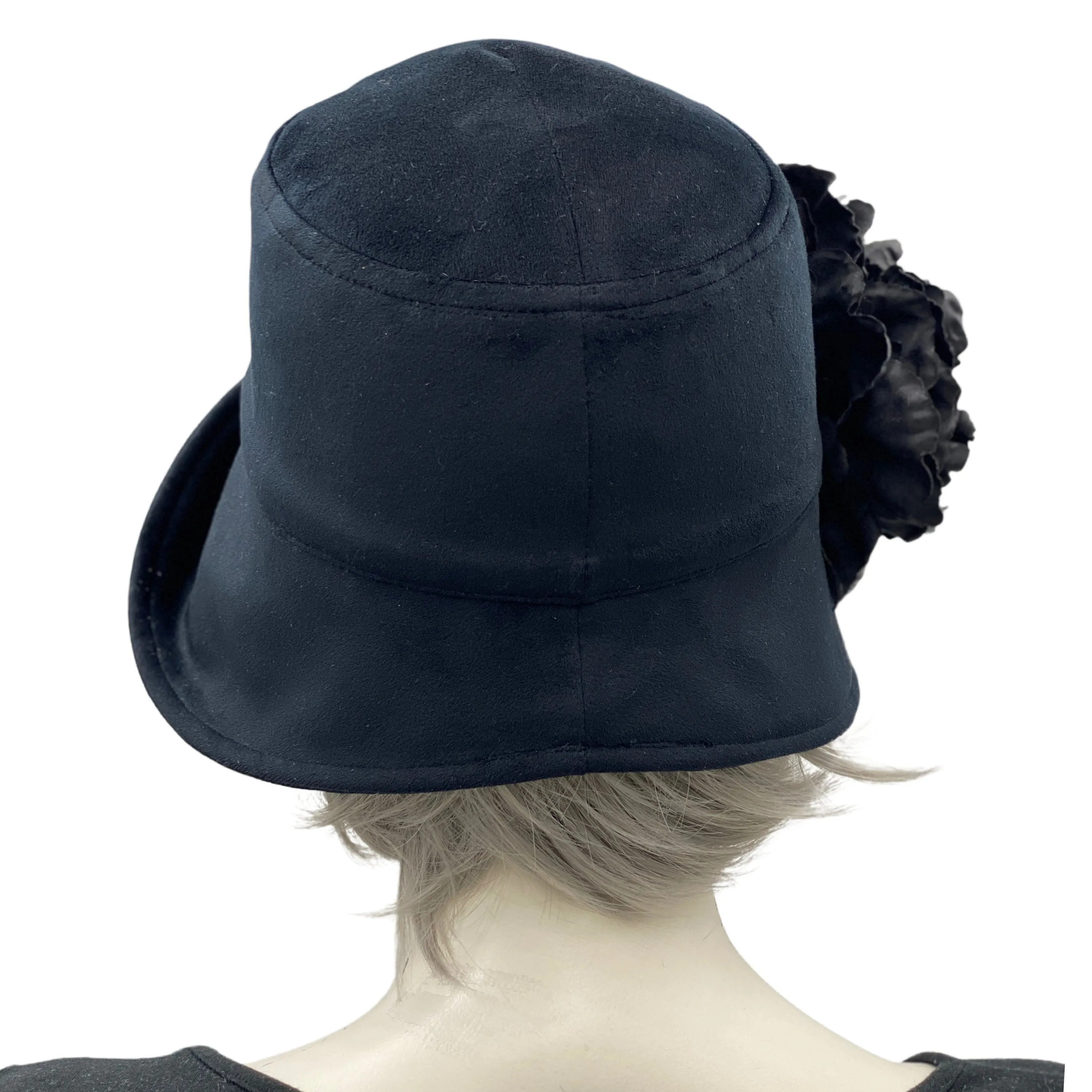 Black Velvet Cloche Hat with Large Removable Flower | The Eleanor