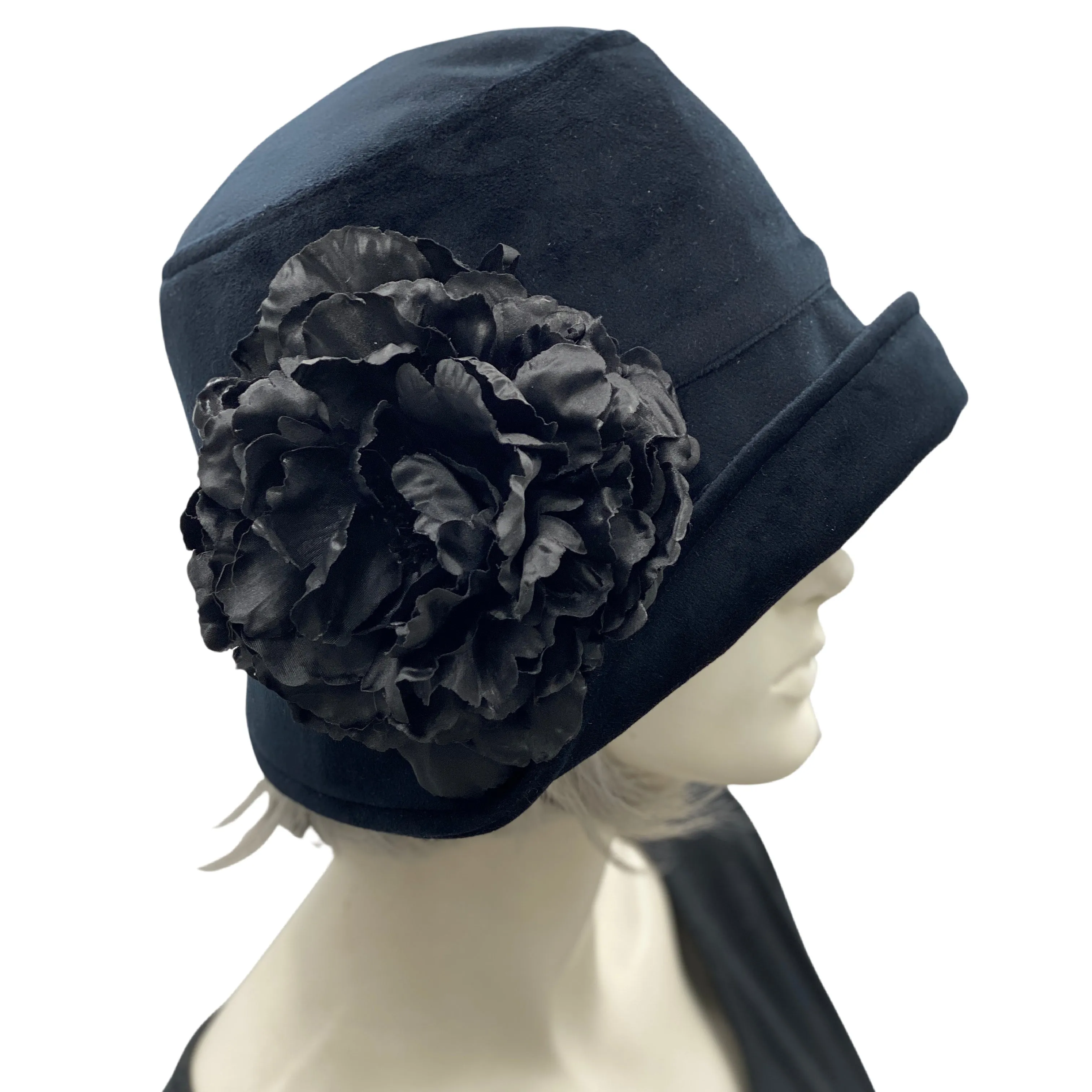 Black Velvet Cloche Hat with Large Removable Flower | The Eleanor