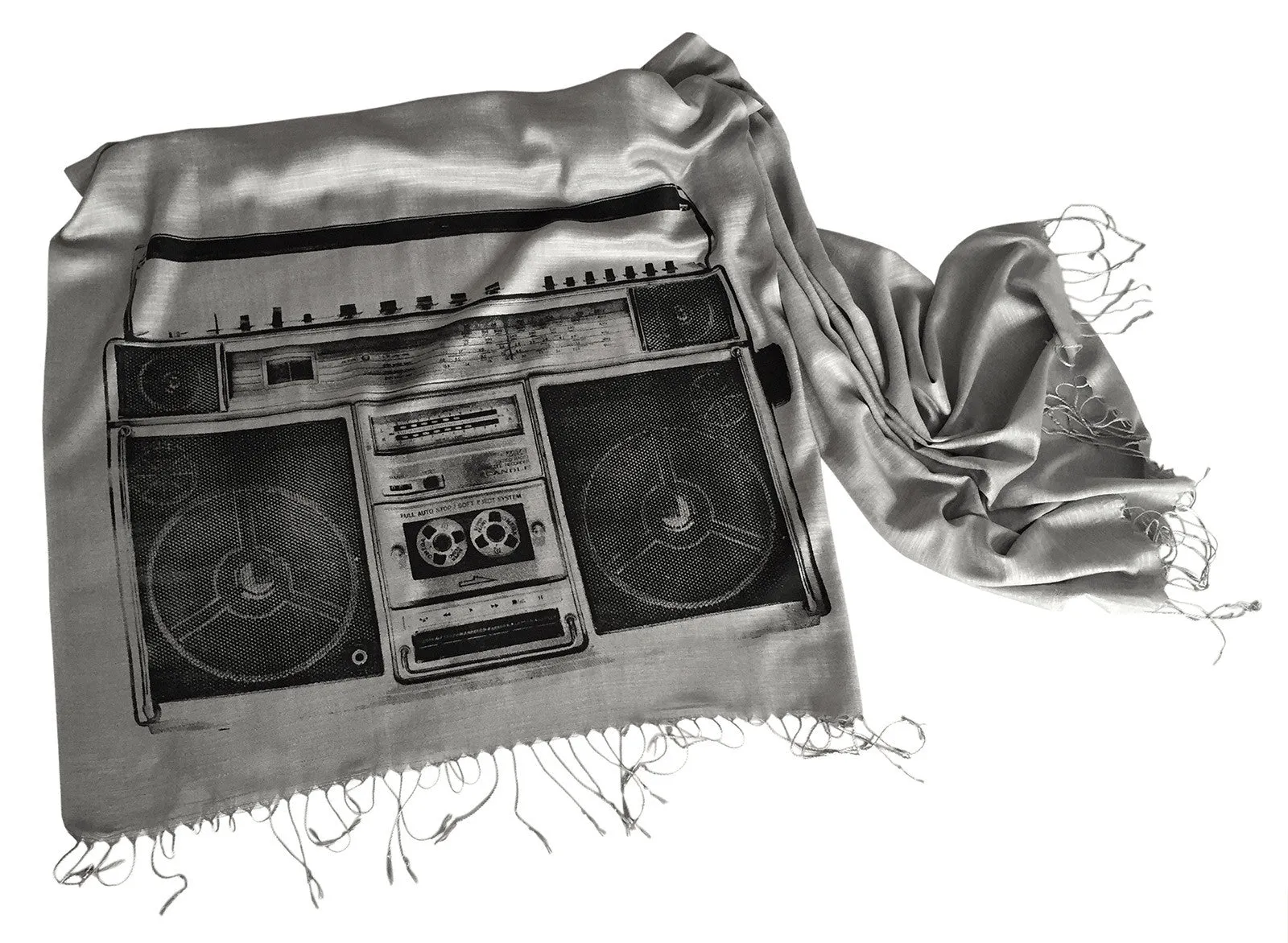 Boombox Print Scarf, linen-weave pashmina