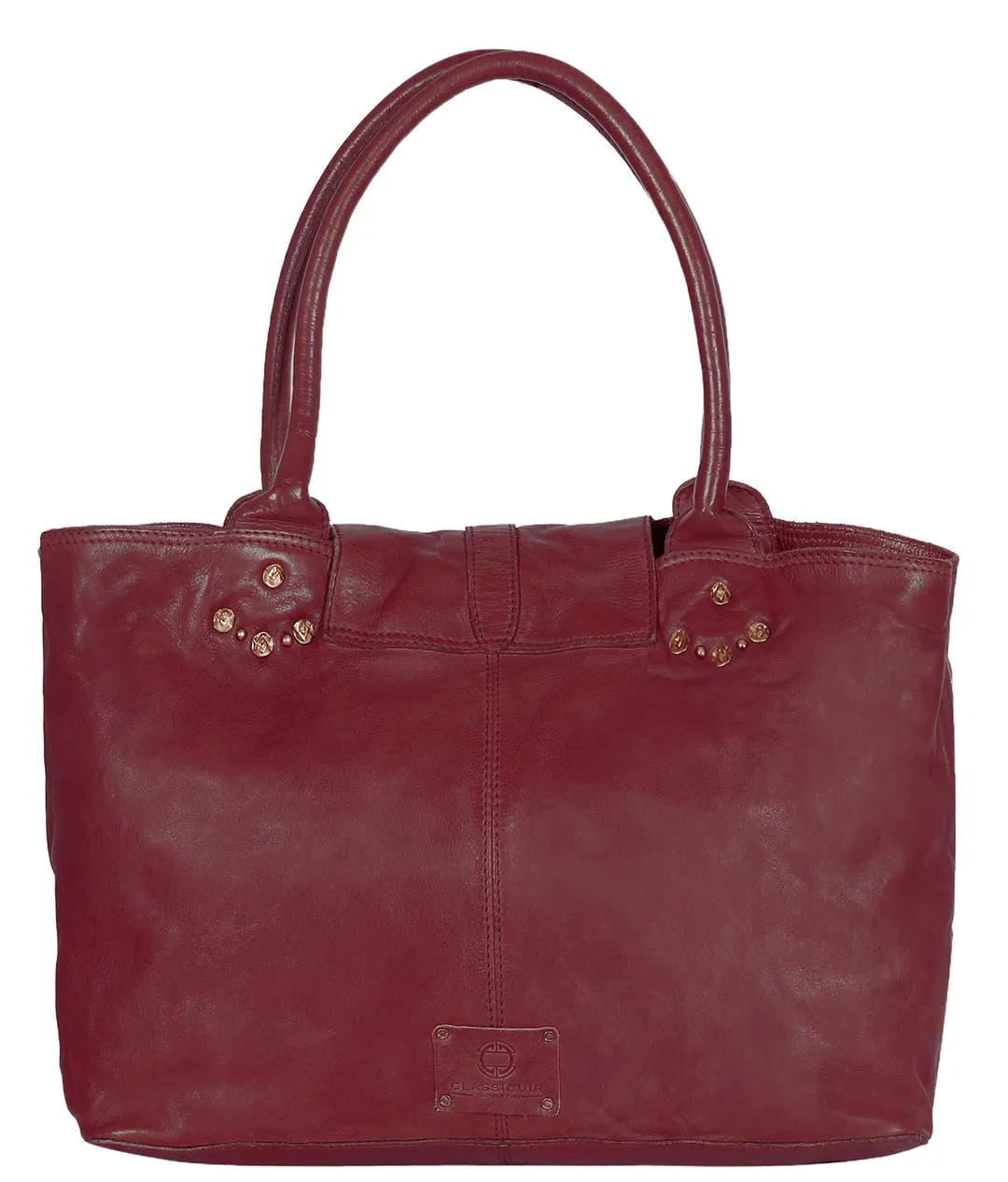 Bordeaux Distressed Rivet Bowler Bag