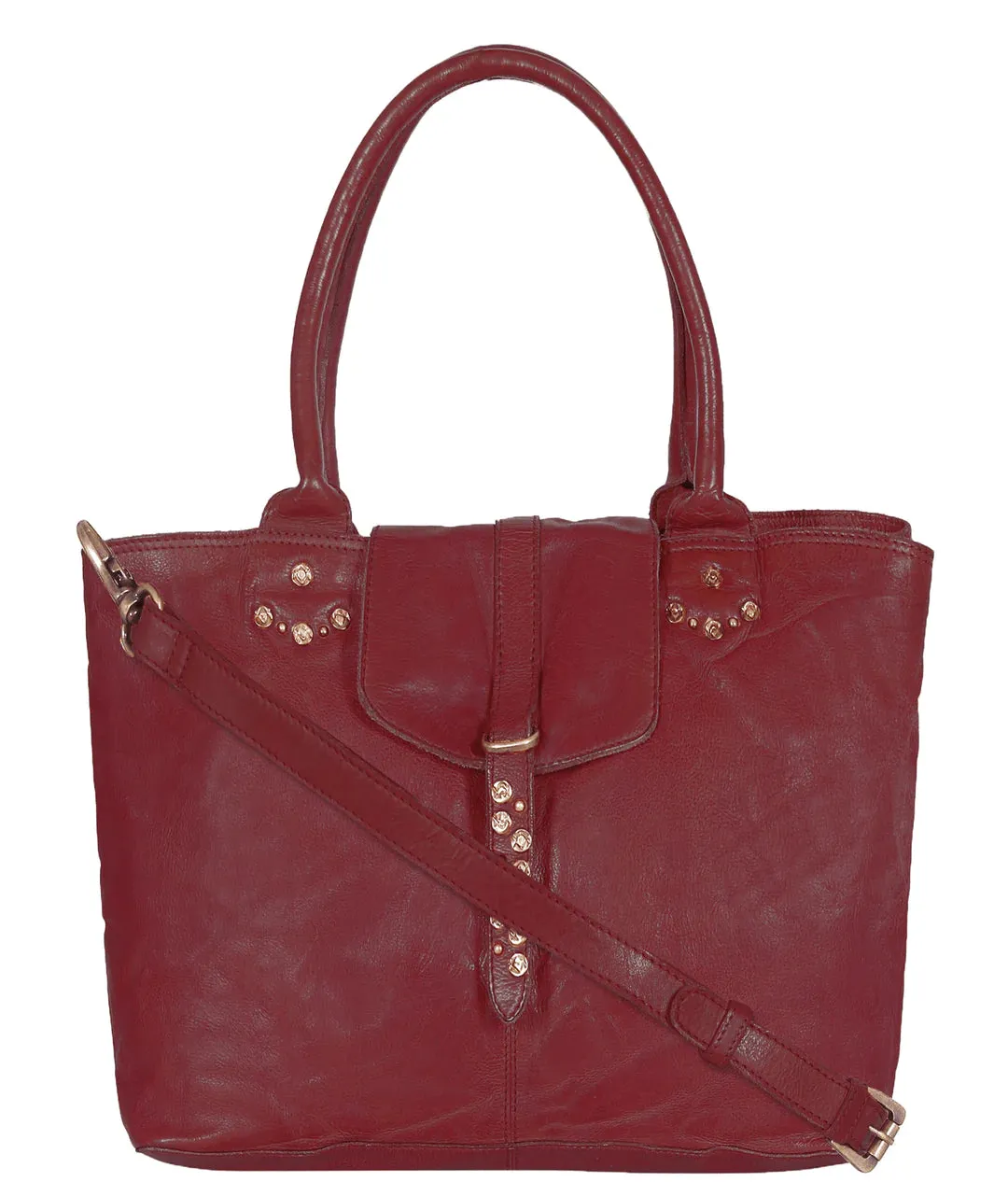 Bordeaux Distressed Rivet Bowler Bag