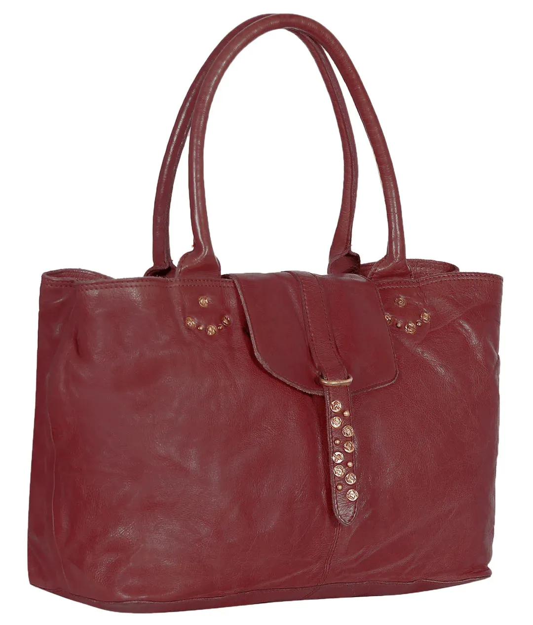 Bordeaux Distressed Rivet Bowler Bag