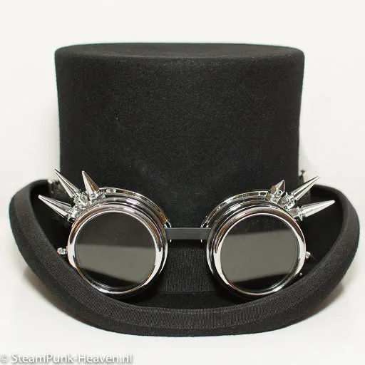 Brushed Silver Steampunk Goggles With Spikes