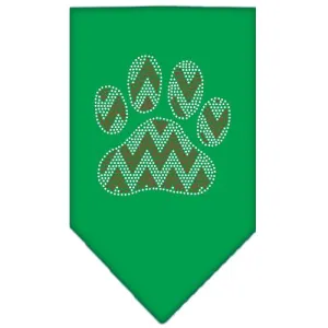 Candy Cane Chevron Paw Rhinestone Bandana Emerald Green Small