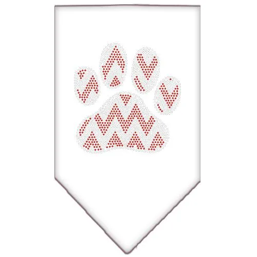 Candy Cane Chevron Paw Rhinestone Bandana White Large