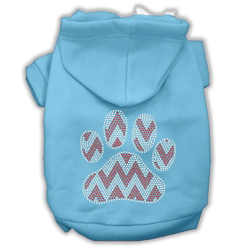 Candy Cane Chevron Paw Rhinestone Dog Hoodie Baby Blue Xl (16)