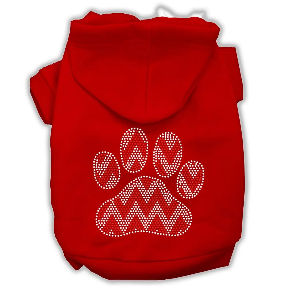 Candy Cane Chevron Paw Rhinestone Dog Hoodie Red S (10)