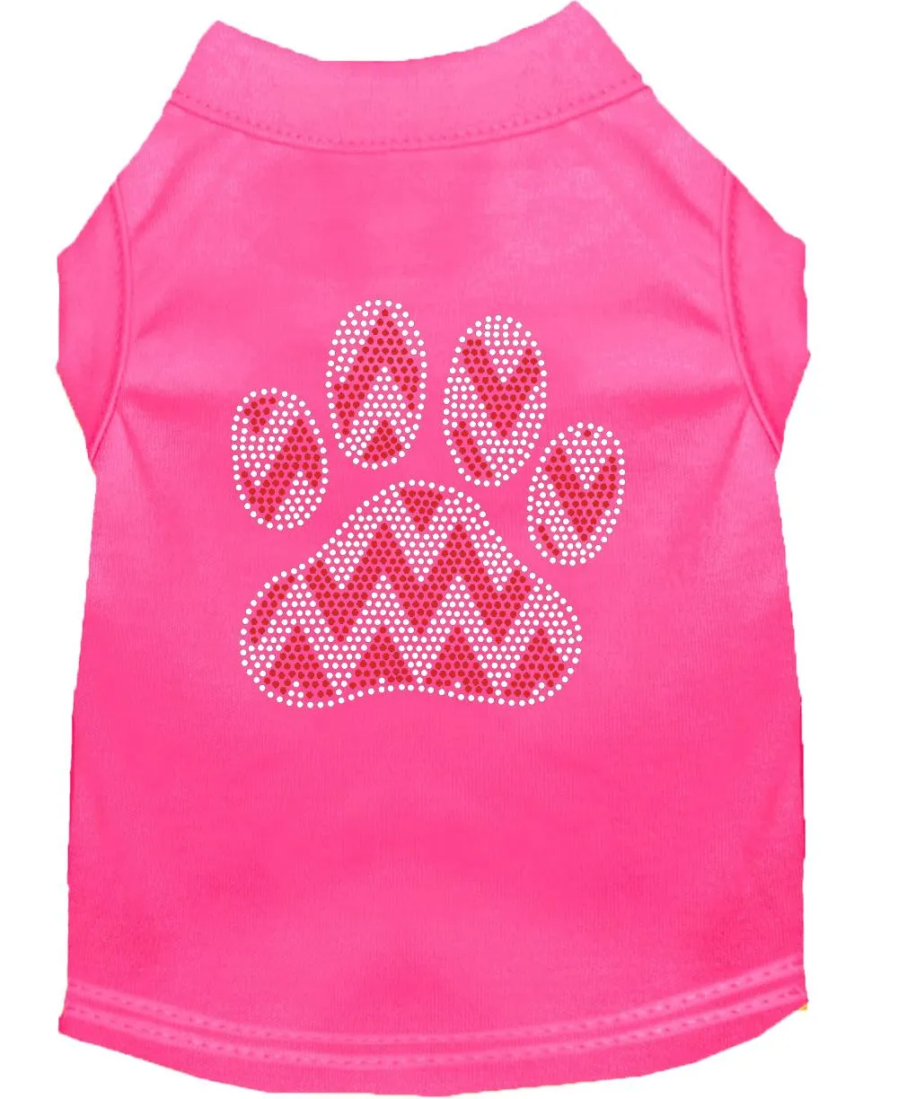 Candy Cane Chevron Paw Rhinestone Dog Shirt Bright Pink Sm (10)