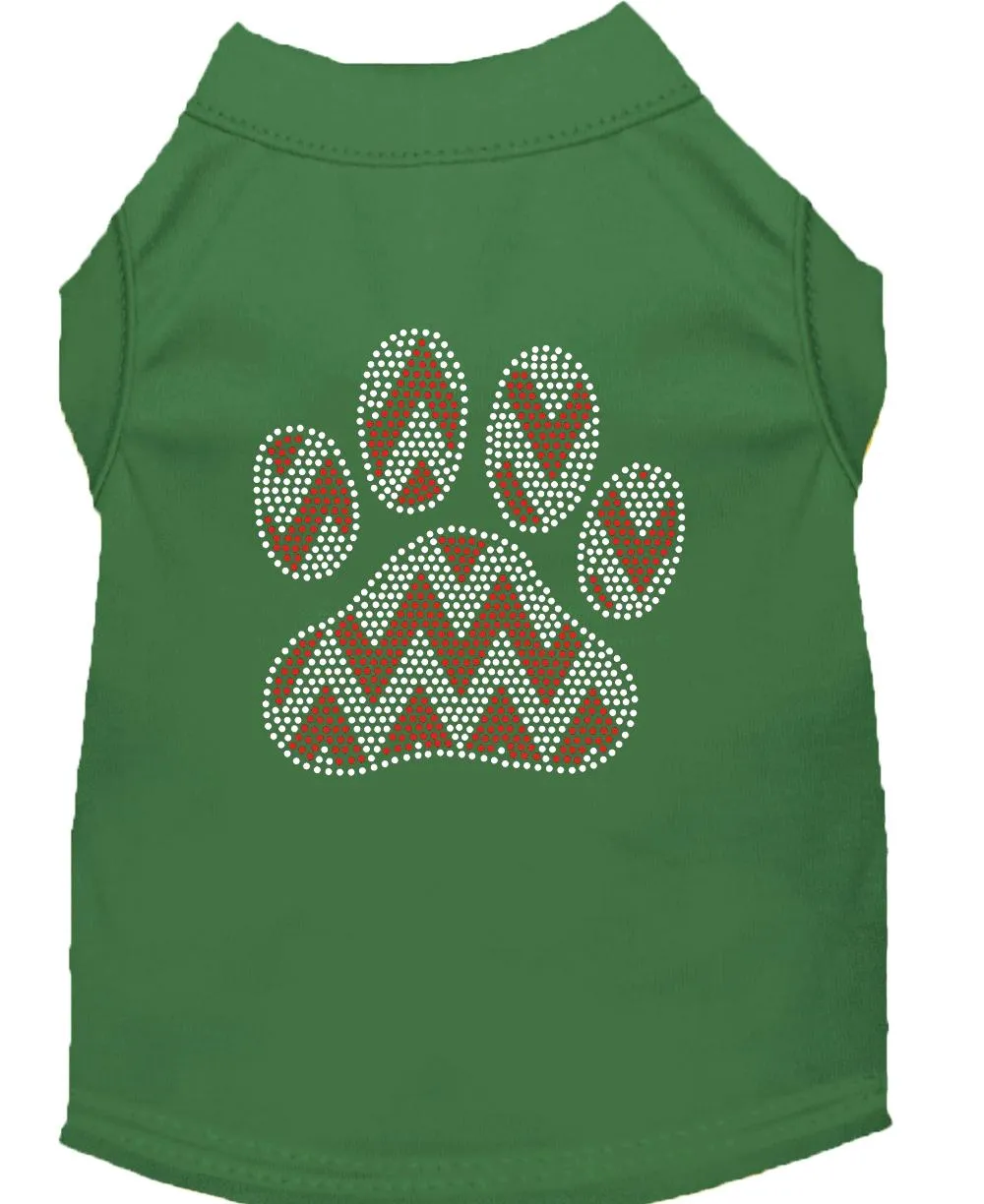 Candy Cane Chevron Paw Rhinestone Dog Shirt Green Xxxl (20)