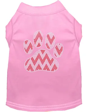 Candy Cane Chevron Paw Rhinestone Dog Shirt Light Pink Med (12)