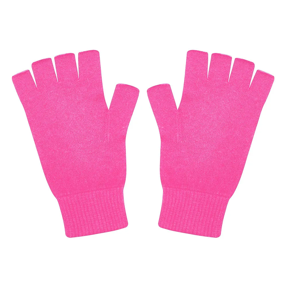 Cashmere Fingerless Gloves in Hot Pink