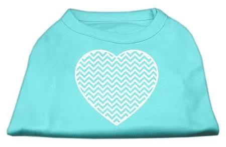 Chevron Heart Screen Print Dog Shirt Aqua XS (8)