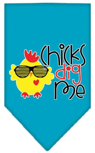 Chicks Dig Me Screen Print Pet Bandana Turquoise Large