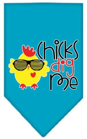 Chicks Dig Me Screen Print Pet Bandana Turquoise Large