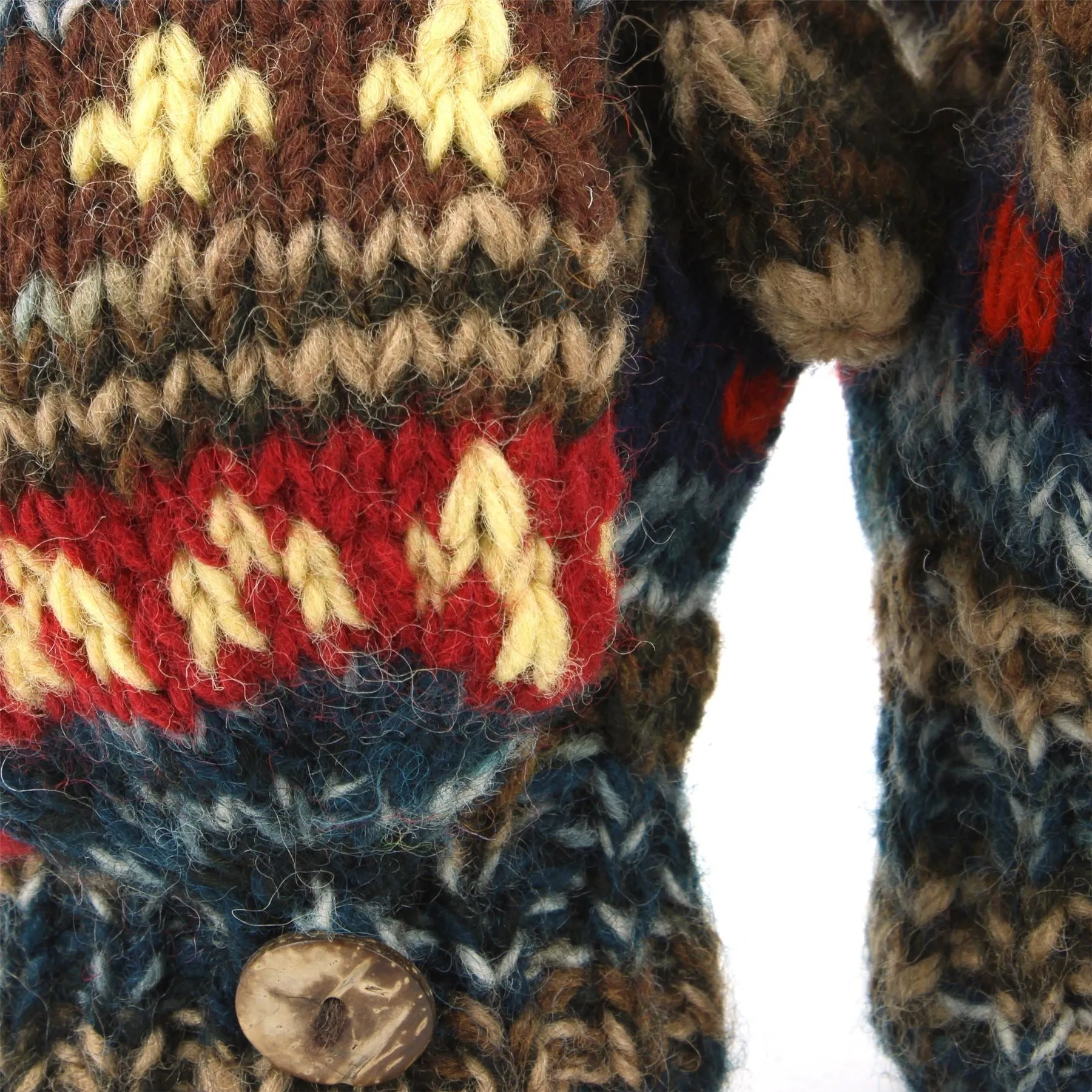 Chunky Wool Knit Fingerless Shooter Gloves - Abstract - 17 Blue Brown