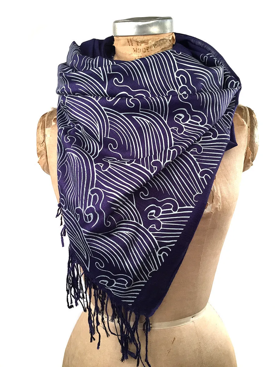 Crashing Waves scarf. Linen-weave pashmina