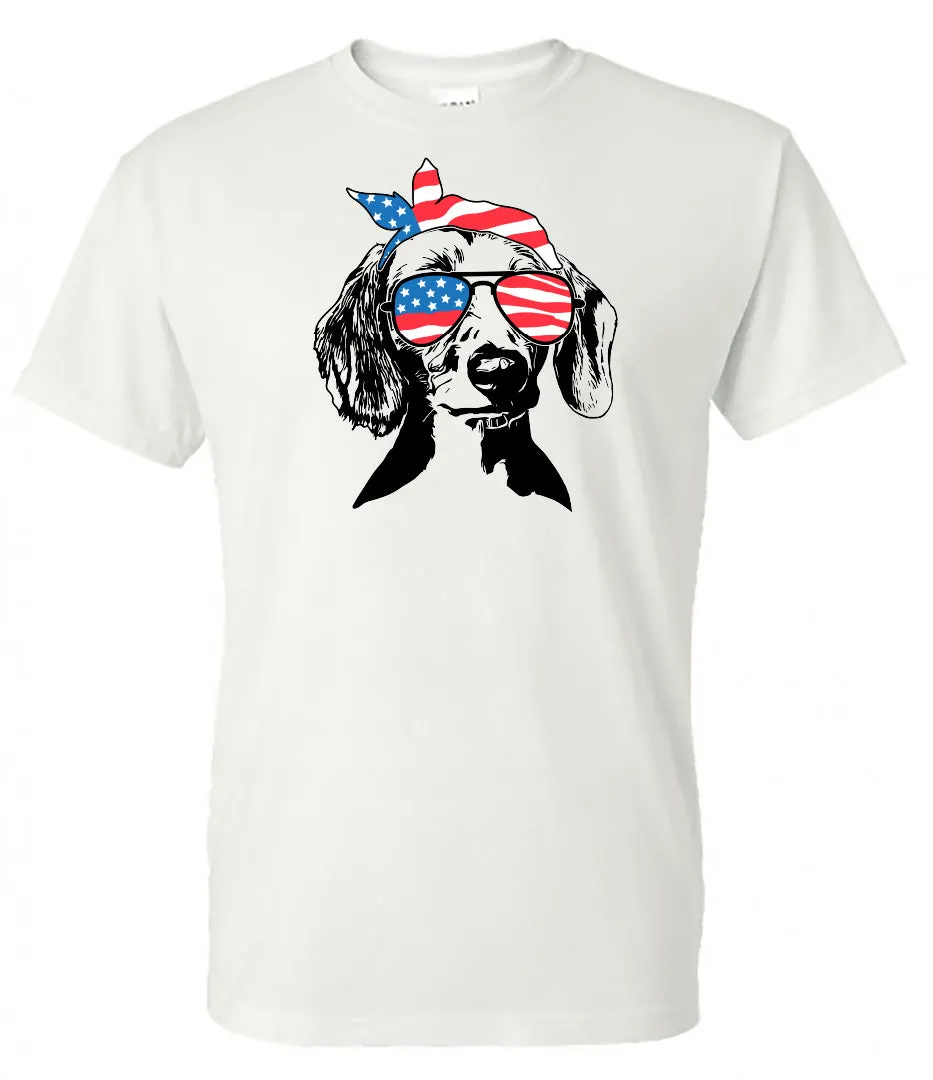 Dachshund with Flag Bandana & Glasses Tee