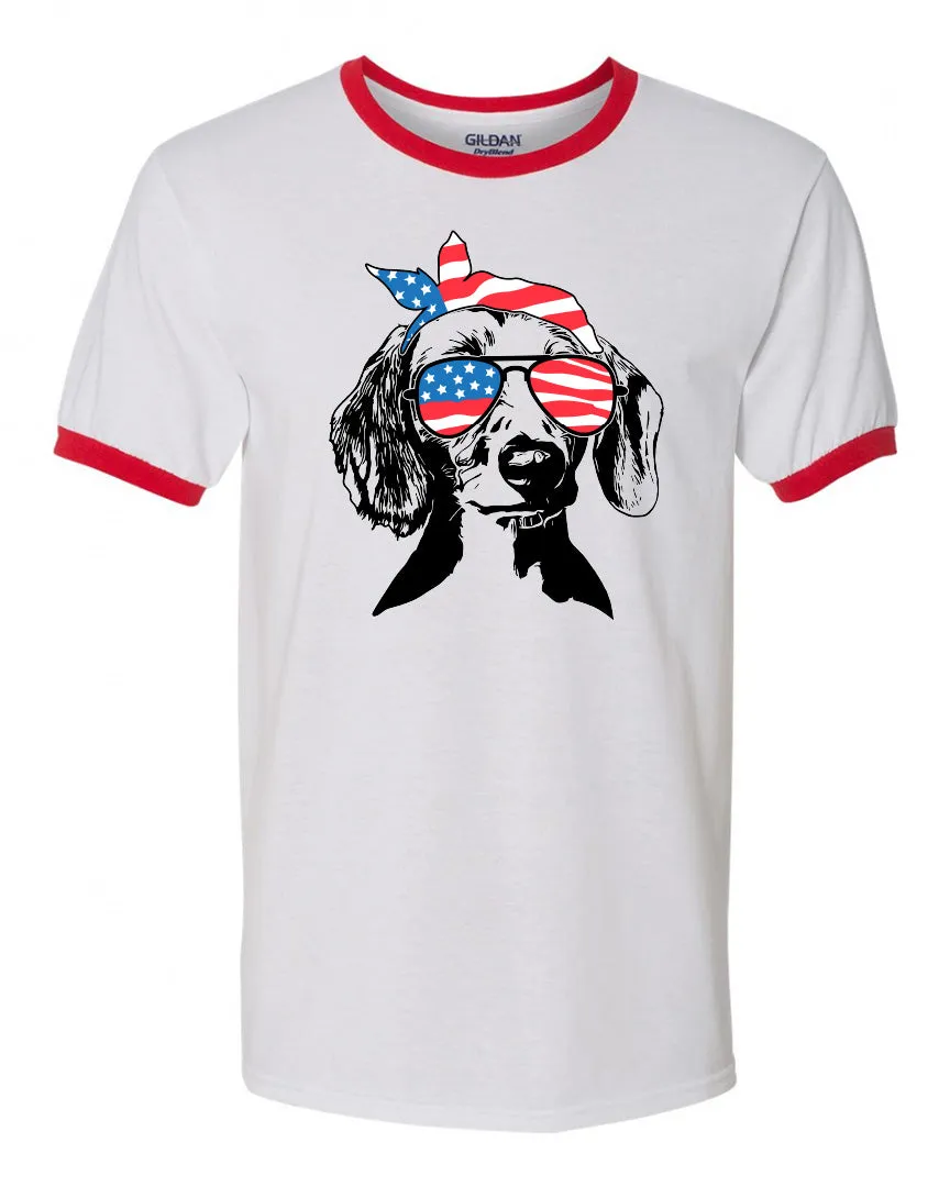 Dachshund with Flag Bandana & Glasses Tee