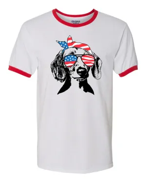 Dachshund with Flag Bandana & Glasses Tee