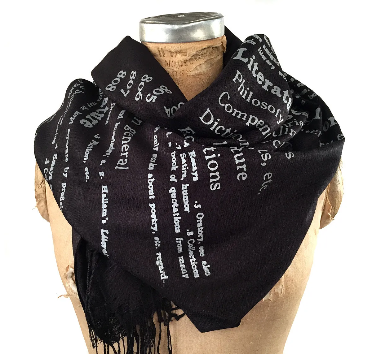 Dewey Decimal Literary linen weave pashmina scarf