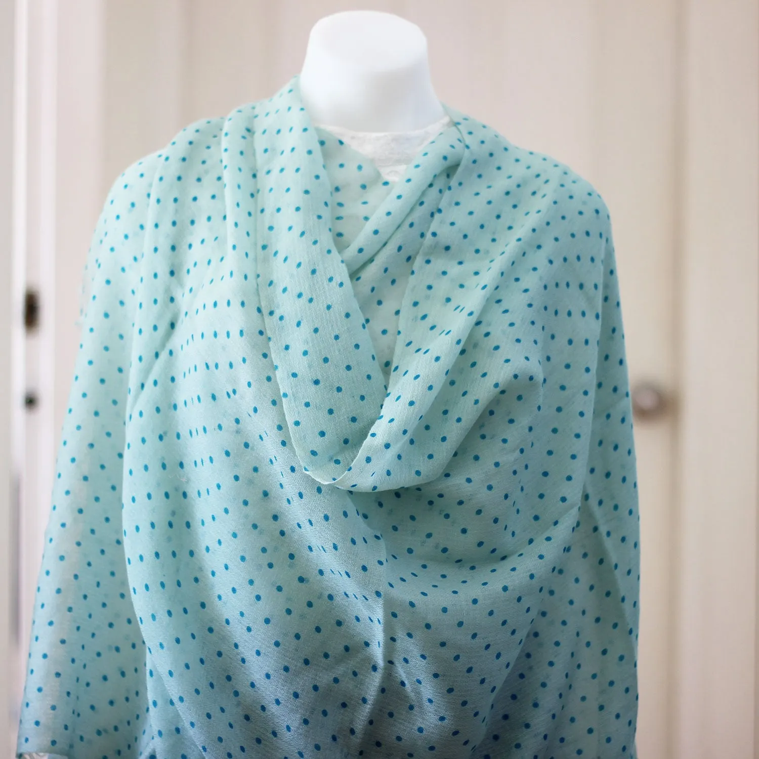 Dot Print Diamond Weave Pure Pashmina Shawl Mint