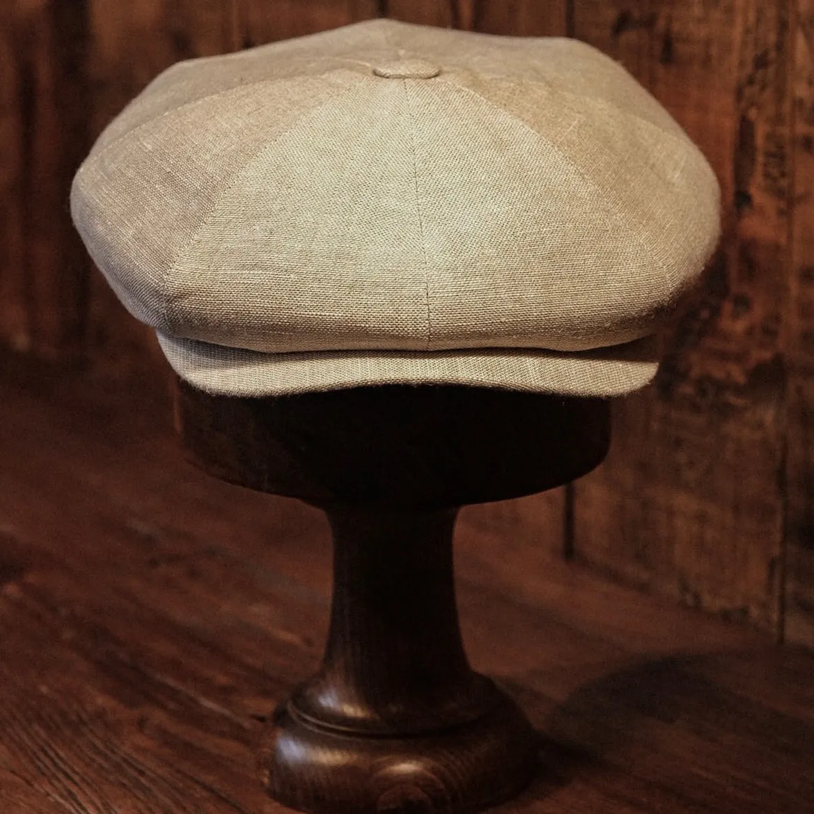 Eight Piece Almond Linen Newsboy Cap