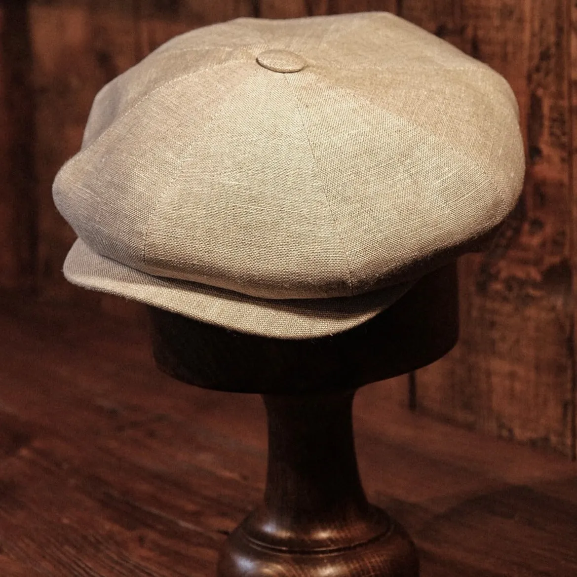 Eight Piece Almond Linen Newsboy Cap