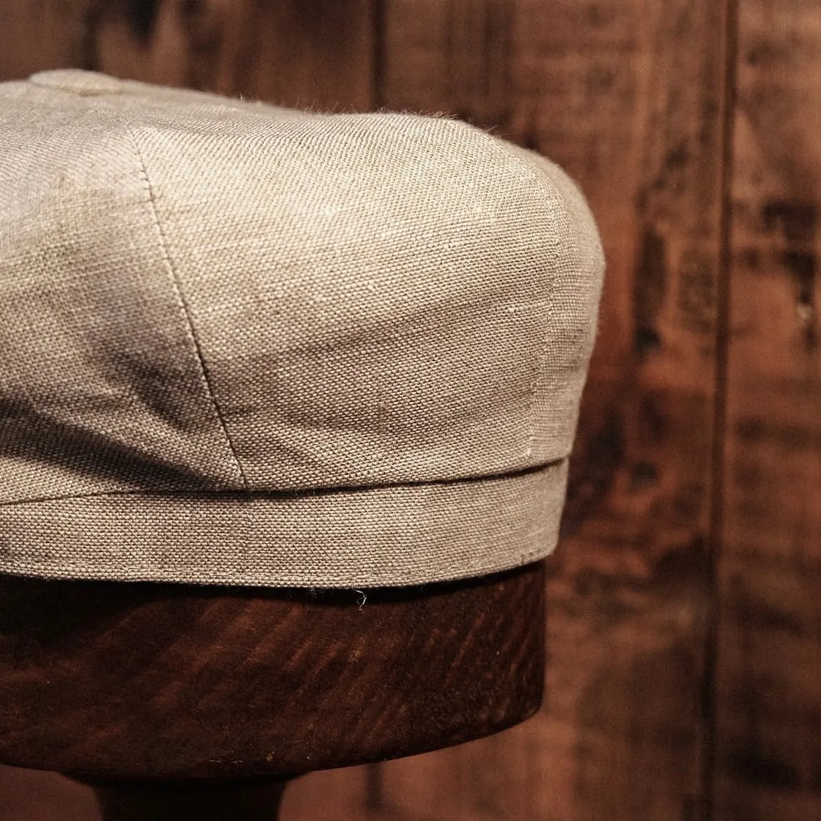 Eight Piece Almond Linen Newsboy Cap