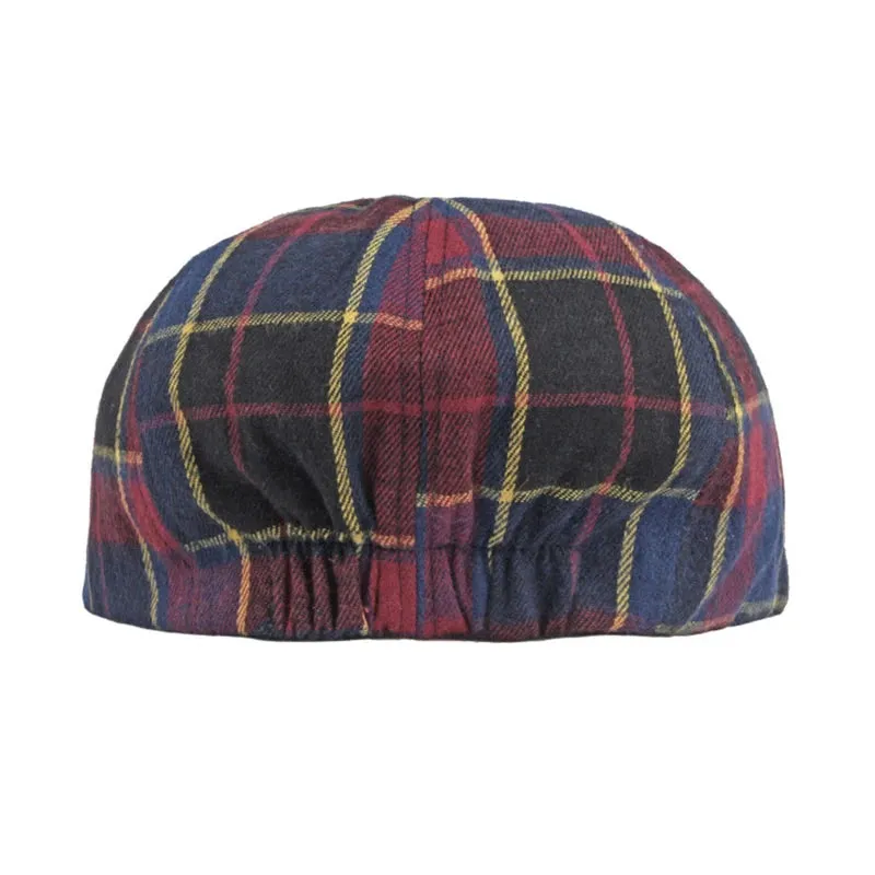 Eight Piece Blue Orange Plaid Cotton Newsboy Cap