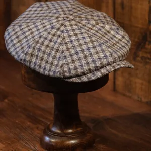 Eight Piece Brown & Navy Gingham Newsboy Cap